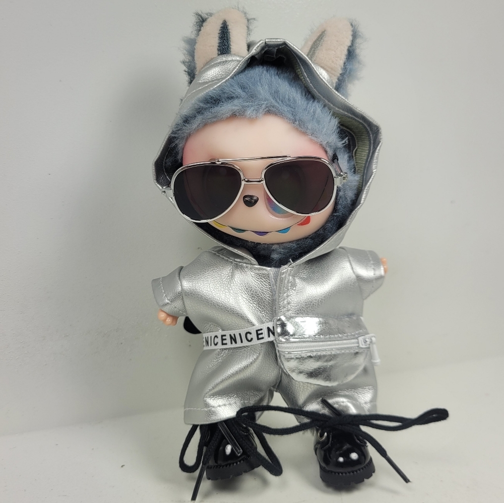 Silver metallic Hooded jumpsuit set, no doll
